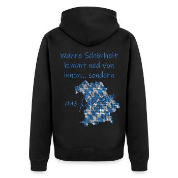Wahre Schönheit aus Bayern - Unisex Premium Bio Zip Hoodie - Schwarz - Hinten - Nico (187cm)