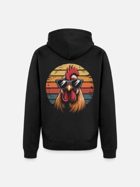 Retro Hahn Sonnenbrille Sonnenuntergang Hühner - Unisex Premium Bio Zip Hoodie - Schwarz