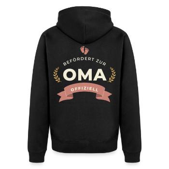 Befördert zur Oma – Abzeichen - Unisex Premium Bio Zip Hoodie - Schwarz - Hinten - Nico (187cm)