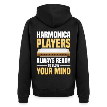  Harmonica Players Always Ready to Blow Your Mind - Unisex Premium Bio Zip Hoodie - Schwarz - Hinten - Nico (187cm)