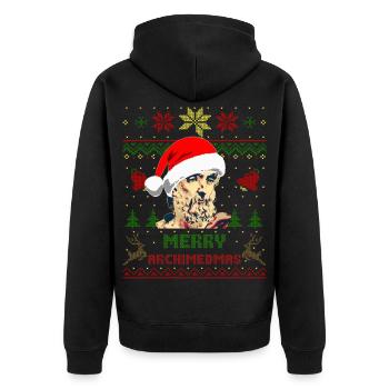 Archimedes Merry Archimedmas - Unisex Premium Bio Zip Hoodie - Schwarz - Hinten - Nico (187cm)
