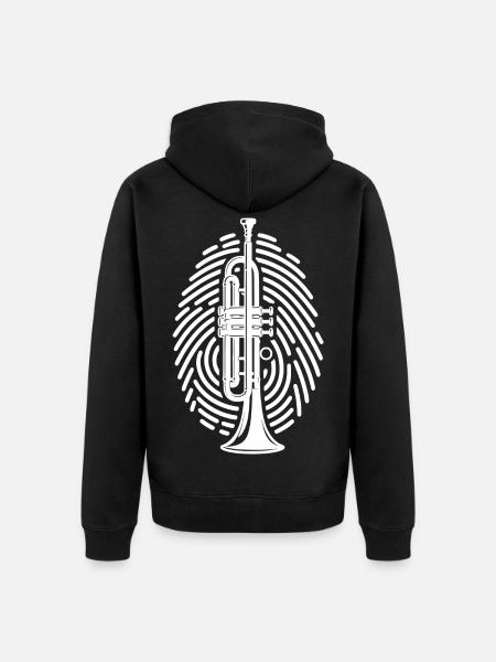 Trompete im Fingerabdruck Trompeter Trompeterin - Unisex Premium Bio Zip Hoodie - Schwarz