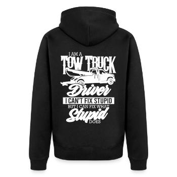 Abschleppdienst ich kann Dummheit nicht Reparieren - Unisex Premium Bio Zip Hoodie - Schwarz - Hinten - Nico (187cm)