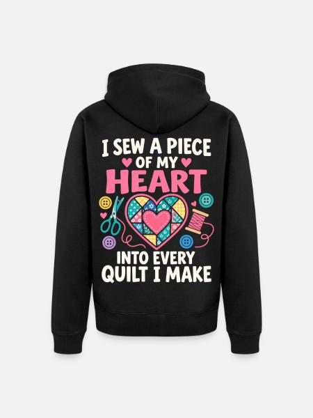 Ich nähe ein gestepptes Herz - Unisex Premium Bio Zip Hoodie - Schwarz