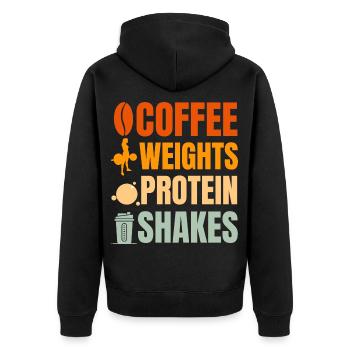 Kaffee Gewichte Protein Shakes Design - Unisex Premium Bio Zip Hoodie - Schwarz - Hinten - Nico (187cm)