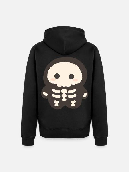 Kawaii-Skelettplüsch-Charme - Unisex Premium Bio Zip Hoodie - Schwarz