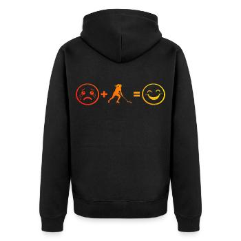 Geschenkidee für die Floorball-Fanin mit Floorball - Unisex Premium Bio Zip Hoodie - Schwarz - Hinten - Nico (187cm)