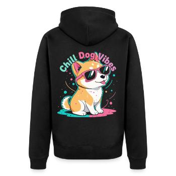 Chill Dog Vibes Corgi - Unisex Premium Bio Zip Hoodie - Schwarz - Hinten - Nico (187cm)