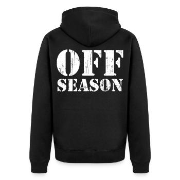 Off Season Bodybuilding Training Gym Fitness - Unisex Premium Bio Zip Hoodie - Schwarz - Hinten - Nico (187cm)