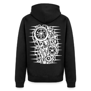 Industrielles Riemenmuster - Unisex Premium Bio Zip Hoodie - Schwarz - Hinten - Nico (187cm)