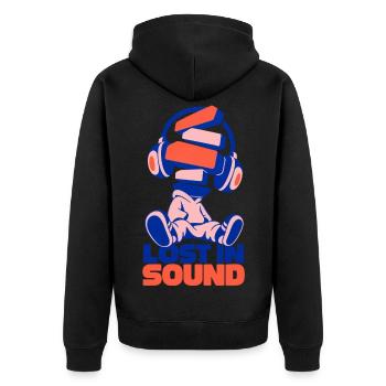 Lost in Sound Bücherkopf - Unisex Premium Bio Zip Hoodie - Schwarz - Hinten - Nico (187cm)