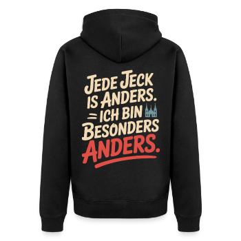 Jede Jeck is anders Ich bin besonders anders Köln - Unisex Premium Bio Zip Hoodie - Schwarz - Hinten - Nico (187cm)