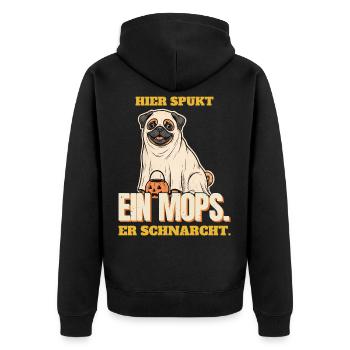 Hier spukt ein Mops, er schnarcht - Unisex Premium Bio Zip Hoodie - Schwarz - Hinten - Nico (187cm)