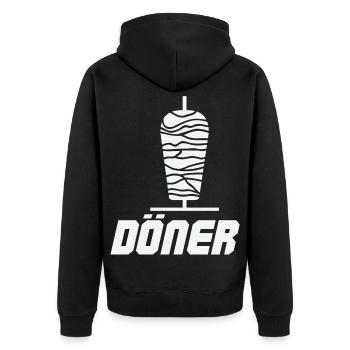 Döner Spieß Emblem - Unisex Premium Bio Zip Hoodie - Schwarz - Hinten - Nico (187cm)