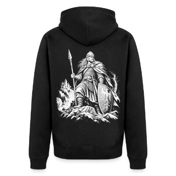 Hagen von Tronje - Unisex Premium Bio Zip Hoodie - Schwarz - Hinten - Nico (187cm)