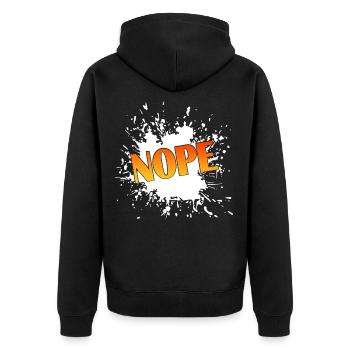 NOPE Splash Gradient Typo - Unisex Premium Bio Zip Hoodie - Schwarz - Hinten - Nico (187cm)
