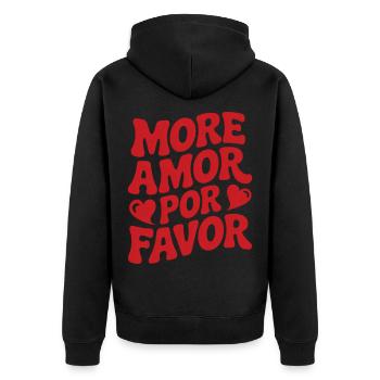 More Amor Por Favor - Unisex Premium Bio Zip Hoodie - Schwarz - Hinten - Nico (187cm)