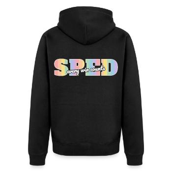 SPED Jeder Sieg zählt - Unisex Premium Bio Zip Hoodie - Schwarz - Hinten - Nico (187cm)