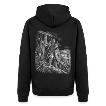 Widukind – Sachsenführer - Unisex Premium Bio Zip Hoodie - Schwarz - Hinten - Nico (187cm)