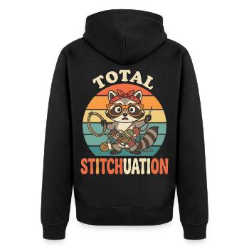 Total Stitchuation Funny Stitchlepoint - Unisex Premium Bio Zip Hoodie - Schwarz - Hinten - Nico (187cm)