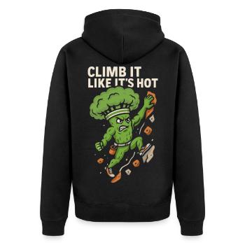 Climb it like it’s hot - Unisex Premium Bio Zip Hoodie - Schwarz - Hinten - Nico (187cm)