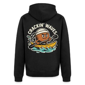 Crackin’ waves - Unisex Premium Bio Zip Hoodie - Schwarz - Hinten - Nico (187cm)