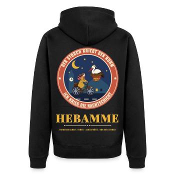 Hebamme – Storch Nachtschicht Hebammen Geschenk - Unisex Premium Bio Zip Hoodie - Schwarz - Hinten - Nico (187cm)