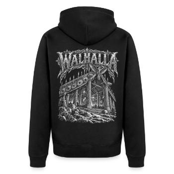Walhalla – Odins Halle - Unisex Premium Bio Zip Hoodie - Schwarz - Hinten - Nico (187cm)
