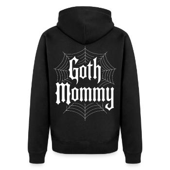 Goth-Mommy-Spinnennetz-Typografie - Unisex Premium Bio Zip Hoodie - Schwarz - Hinten - Nico (187cm)