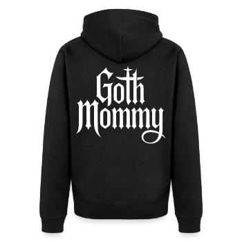 Goth-Mama-Glyphen-Tee - Unisex Premium Bio Zip Hoodie - Schwarz - Hinten - Nico (187cm)