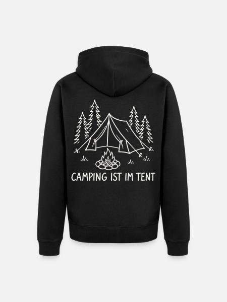 Camping im Tent Waldsilhouette - Unisex Premium Bio Zip Hoodie - Schwarz