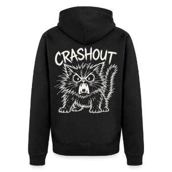 Crashout CartoonWut Katze - Unisex Premium Bio Zip Hoodie - Schwarz - Hinten - Nico (187cm)