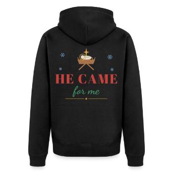 He Came for Me – Christian Christmas - Unisex Premium Bio Zip Hoodie - Schwarz - Hinten - Nico (187cm)