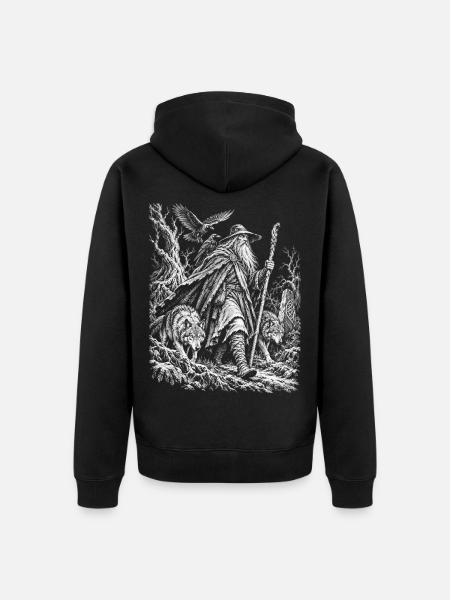 Odin – Der einsame Wanderer - Unisex Premium Bio Zip Hoodie - Schwarz