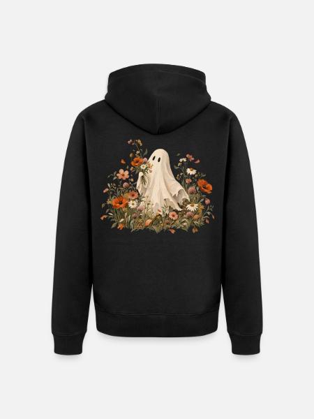 Halloween Geist im Blumenbeet - Unisex Premium Bio Zip Hoodie - Schwarz