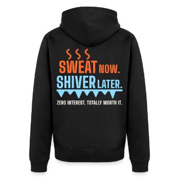 Sweat Now. Shiver Later. – Sauna & Eisbad - Unisex Premium Bio Zip Hoodie - Schwarz - Hinten - Nico (187cm)