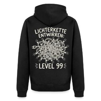 Lichterkette entwirren Level 99 - Unisex Premium Bio Zip Hoodie - Schwarz - Hinten - Nico (187cm)