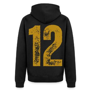 12 - Unisex Premium Bio Zip Hoodie - Schwarz - Hinten - Nico (187cm)