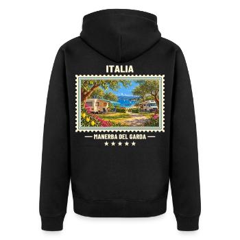 Italien Manerba del Garda Camping Vintage Marke - Unisex Premium Bio Zip Hoodie - Schwarz - Hinten - Nico (187cm)