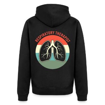 Atmen Atmung Atemwegstherapeut Sauerstoff - Unisex Premium Bio Zip Hoodie - Schwarz - Hinten - Nico (187cm)
