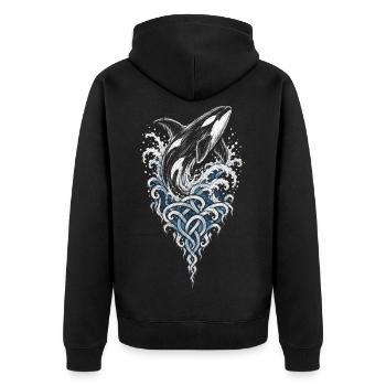 Die Winterjägerin auf Skiern - Unisex Premium Bio Zip Hoodie - Schwarz - Hinten - Nico (187cm)