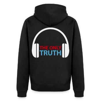 Only Truth Headphones Logo T-Shirt - Unisex Premium Bio Zip Hoodie - Schwarz - Hinten - Nico (187cm)