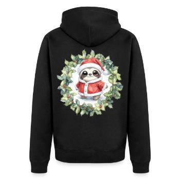 Weihnachts-Faultier im Santa-Outfit - Unisex Premium Bio Zip Hoodie - Schwarz - Hinten - Nico (187cm)