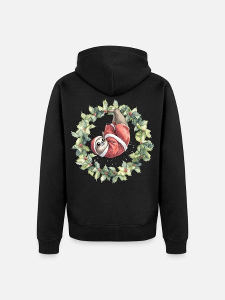 Weihnachts-Sloth im Kranz - Unisex Premium Bio Zip Hoodie - Schwarz