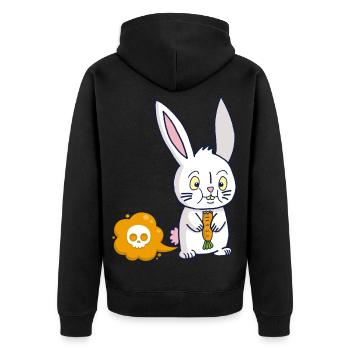 Der Karottenfurz - Unisex Premium Bio Zip Hoodie - Schwarz - Hinten - Nico (187cm)