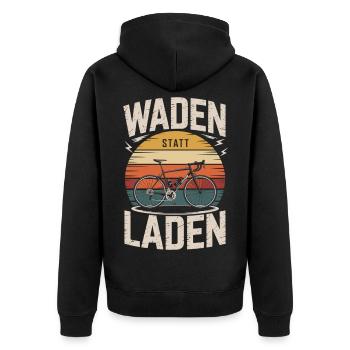 Waden statt Laden Radsport Geschenkidee - Unisex Premium Bio Zip Hoodie - Schwarz - Hinten - Nico (187cm)