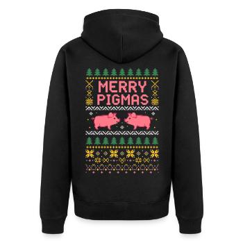 Merry Pigmas Ugly Christmas Sweater - Unisex Premium Bio Zip Hoodie - Schwarz - Hinten - Nico (187cm)