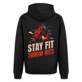 Stay Fit Throw Hits Gloves Boxing Gloves - Unisex Premium Bio Zip Hoodie - Schwarz - Hinten - Nico (187cm)