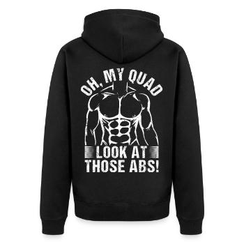 Gym Junkies Oh My Quad Calisthenics Fitness - Unisex Premium Bio Zip Hoodie - Schwarz - Hinten - Nico (187cm)