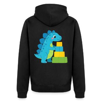 Blauer Comic Dinosaurier Bauklötze Kinder T-Shirt - Unisex Premium Bio Zip Hoodie - Schwarz - Hinten - Nico (187cm)